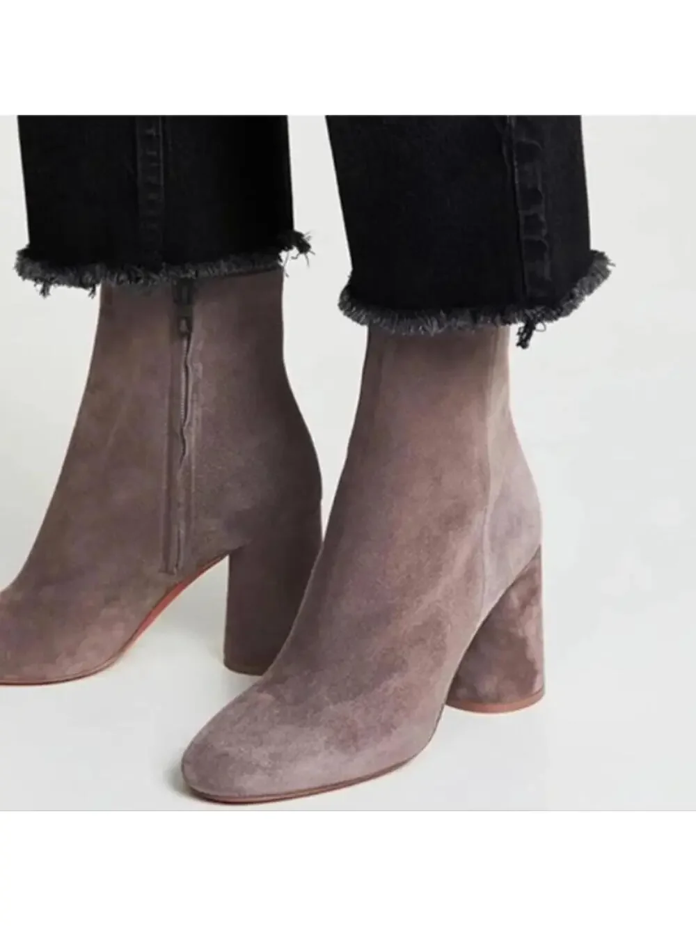 VINCE RIDLEY GRAY SUEDE BOOTIES ROUND BLOCK HEEL Size 7M $259